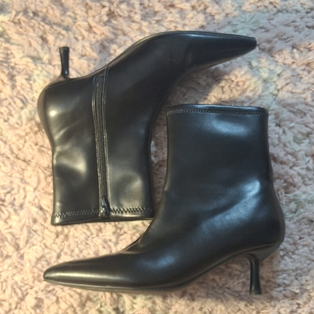 a new day Black Pointed-Toe Kitten Heel Ankle Boots